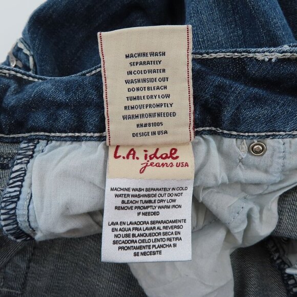 LA Idol Junior 5 Bootcut Boot Dark Whiskered Rhinestone Jeans Denim Low Rise - Picture 12 of 14